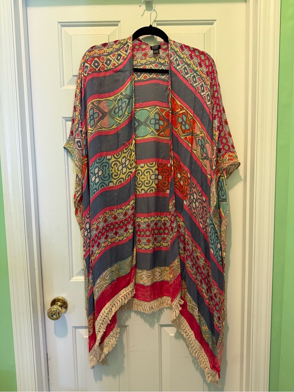 Anthropologie Boho Fringe Open-Front Kimono - Multicolor